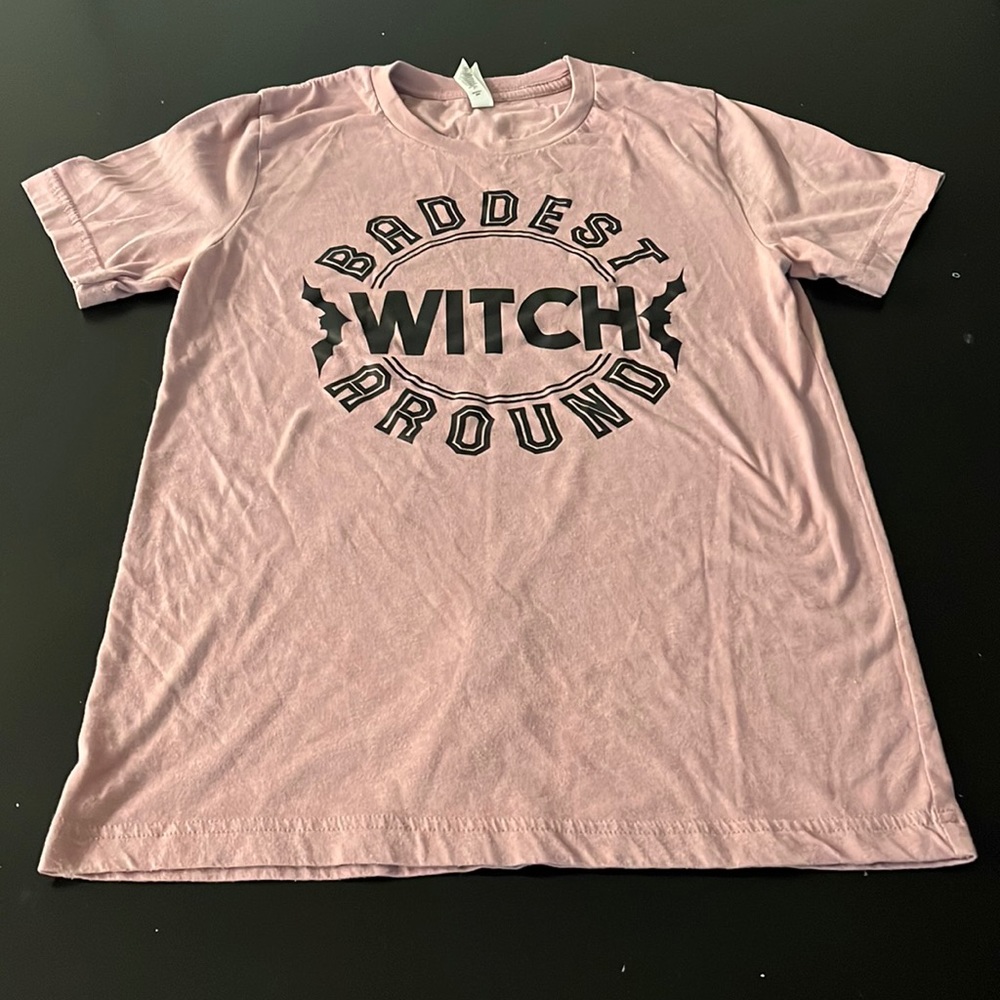 Halloween Baddest Witch Around Short Sleeve Tee, Size Small, Purple